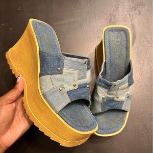 Y2K Denim Platform Wedge Sandals